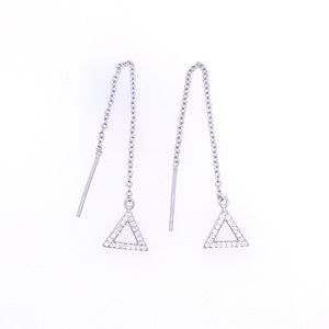 .925 Solid Sterling Silver Dangle Earrings Silver Triangle Threader earrings